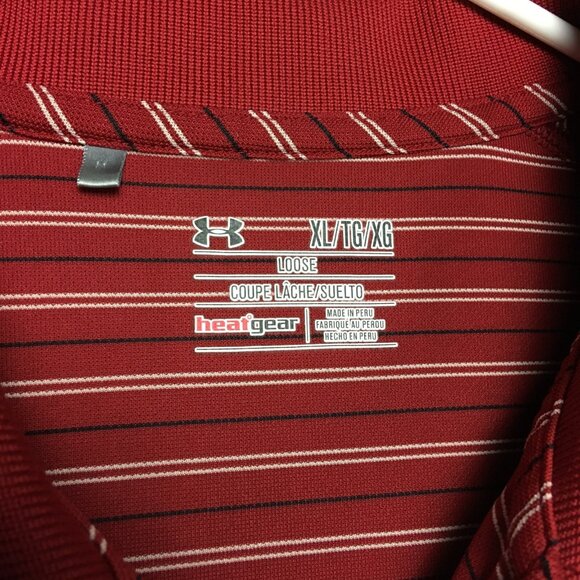 Under Armour Mens Golf Polo Shirt size XL Red Striped Short Sleeve Collared - Picture 4 of 15